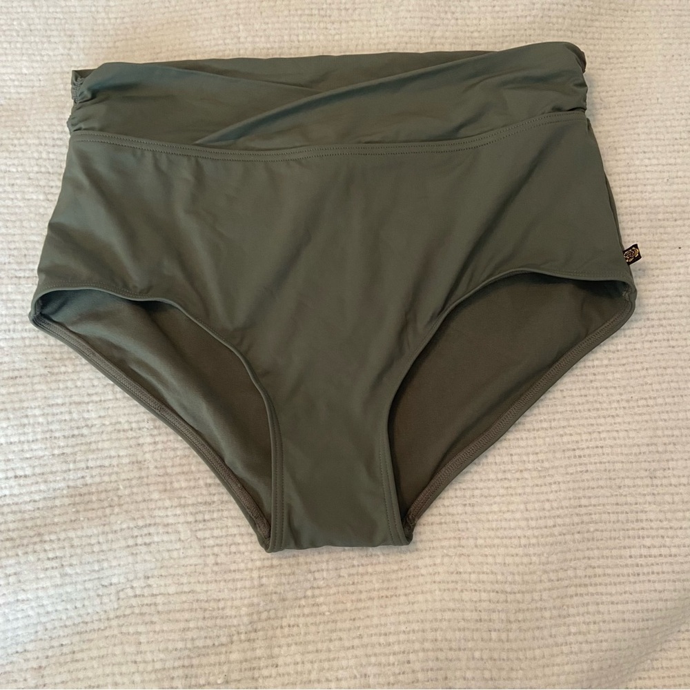 NWT High-Waist Olive Green Swim Bottoms